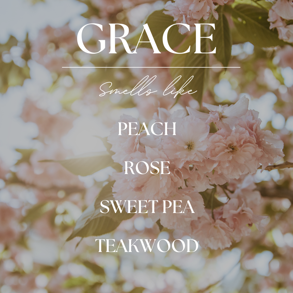 Grace | White Peach Blossom | 9 oz. Clear Jar Soy Candle