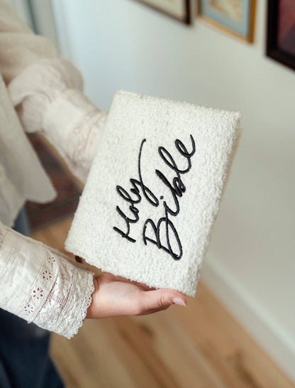 Bible Cover: White embroidered