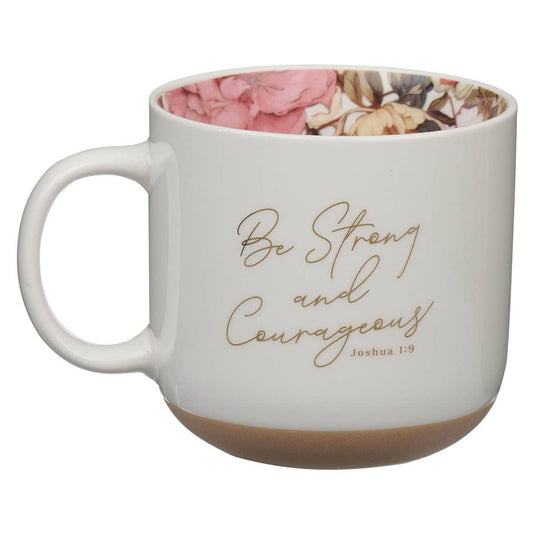 Mug White Floral Strong & Courageous Josh. 1:9
