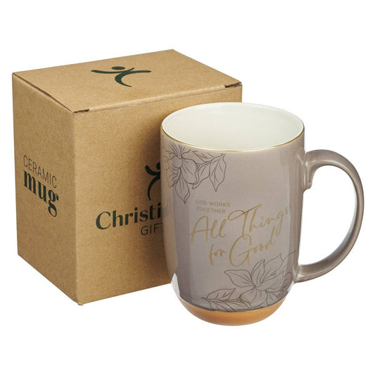 Mug Taupe God Works For Good Romans 8:28