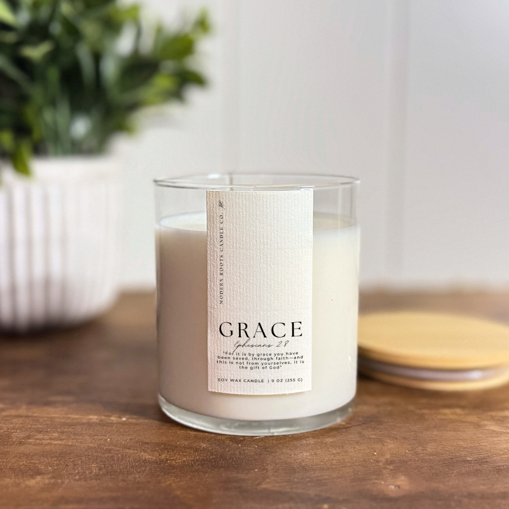Grace | White Peach Blossom | 9 oz. Clear Jar Soy Candle