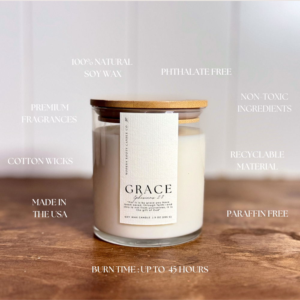 Grace | White Peach Blossom | 9 oz. Clear Jar Soy Candle