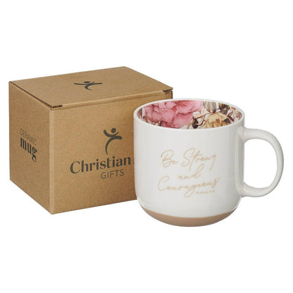 Mug White Floral Strong & Courageous Josh. 1:9