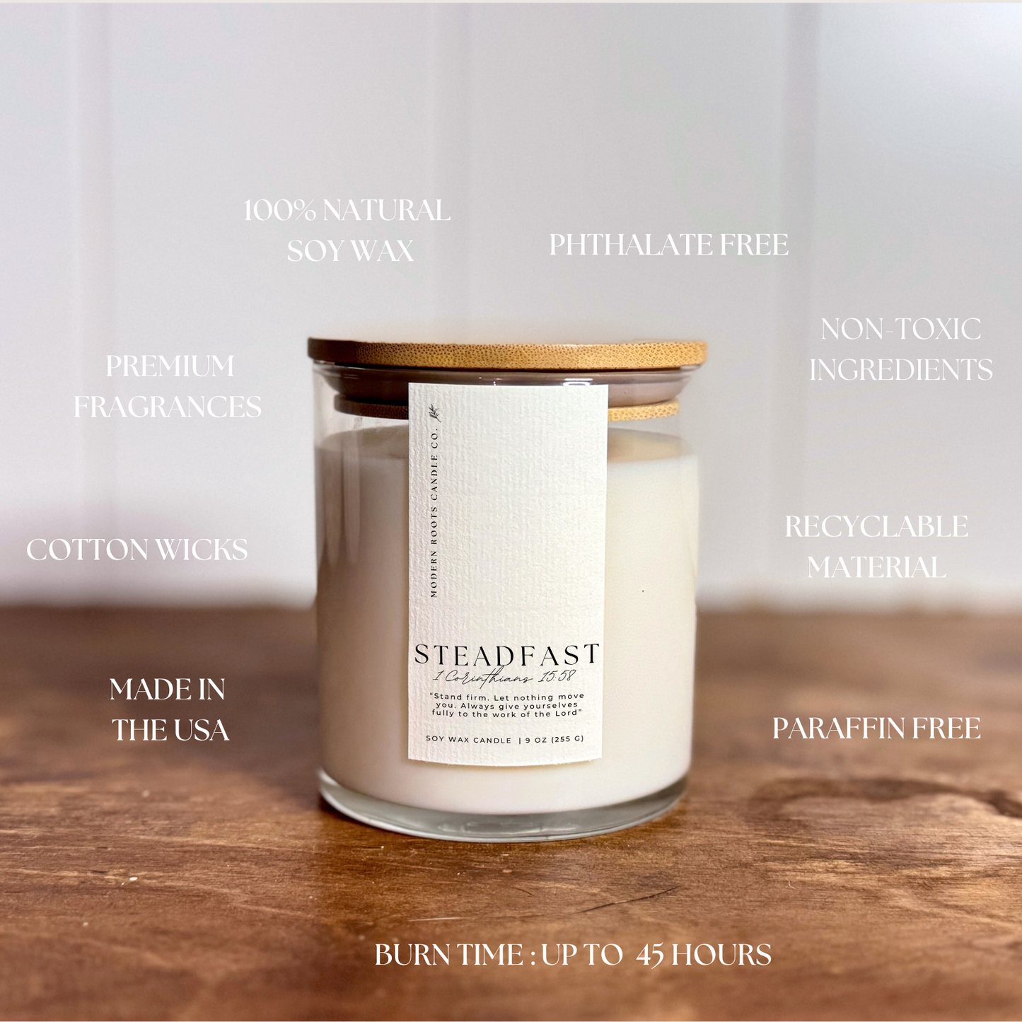 Steadfast | White Oak & Vanilla | 9oz. Clear Jar Soy Candle