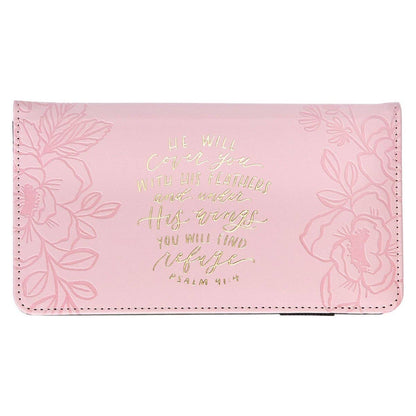 Checkbook Wallet Pink He Will Cover You Ps. 91:4